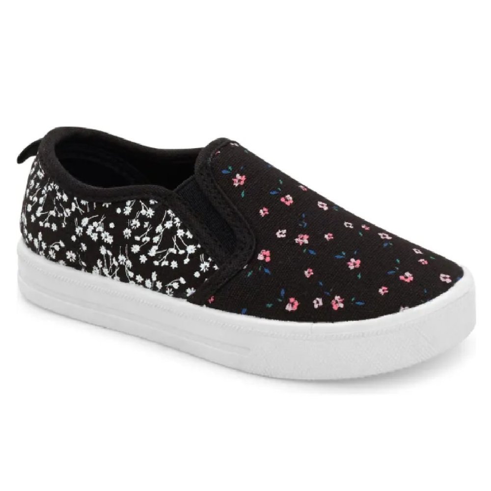 OshKosh Toddler Slip On Sneakers Size 10 Kids Black Floral Casual Shoes